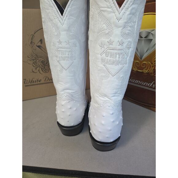 Men’s Genuine Leather Exotic Ostrich Print J-Toe Cowboy Western Boots - White main image 6